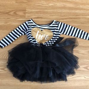 2 Year Old Birthday Dress, Black, White and Gold